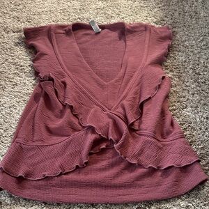 American Rag Plum Ruffle V-Neck Blouse